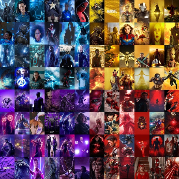225Pcs Marvel Avengers Rainbow Estética Wall Collage Kit, Marvel Collage Kit Rainbow Collage, Super Hero Pictures Room Decor Wall Collage