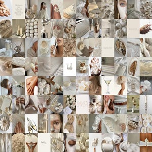 100 PCS - Décoration de chambre esthétique pour fille vanille - Kit de collage photo mural vanille - Collage d&#39;art mural esthétique vanille - Ensemble d&#39;affiches murales beige doux