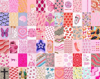Pink Preppy Wall Collage Kit, Girl Room Decor (Digital Images)