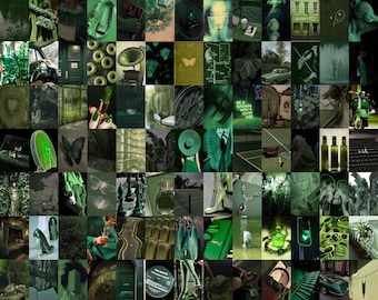 Kit de collage de fotos verde oliva (100 piezas) / Collage de fotos verde / Collage de fotos verde oscuro / Kit de collage de pared verde salvia / Decoración de habitación verde salvia
