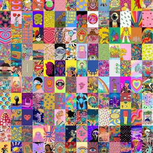 150 Indie Kid Digital Collage Kit - Indie Wall Collage - Aesthetic Digital Collage - Room Decor- Hippie Prints- Hippie Wall Collage