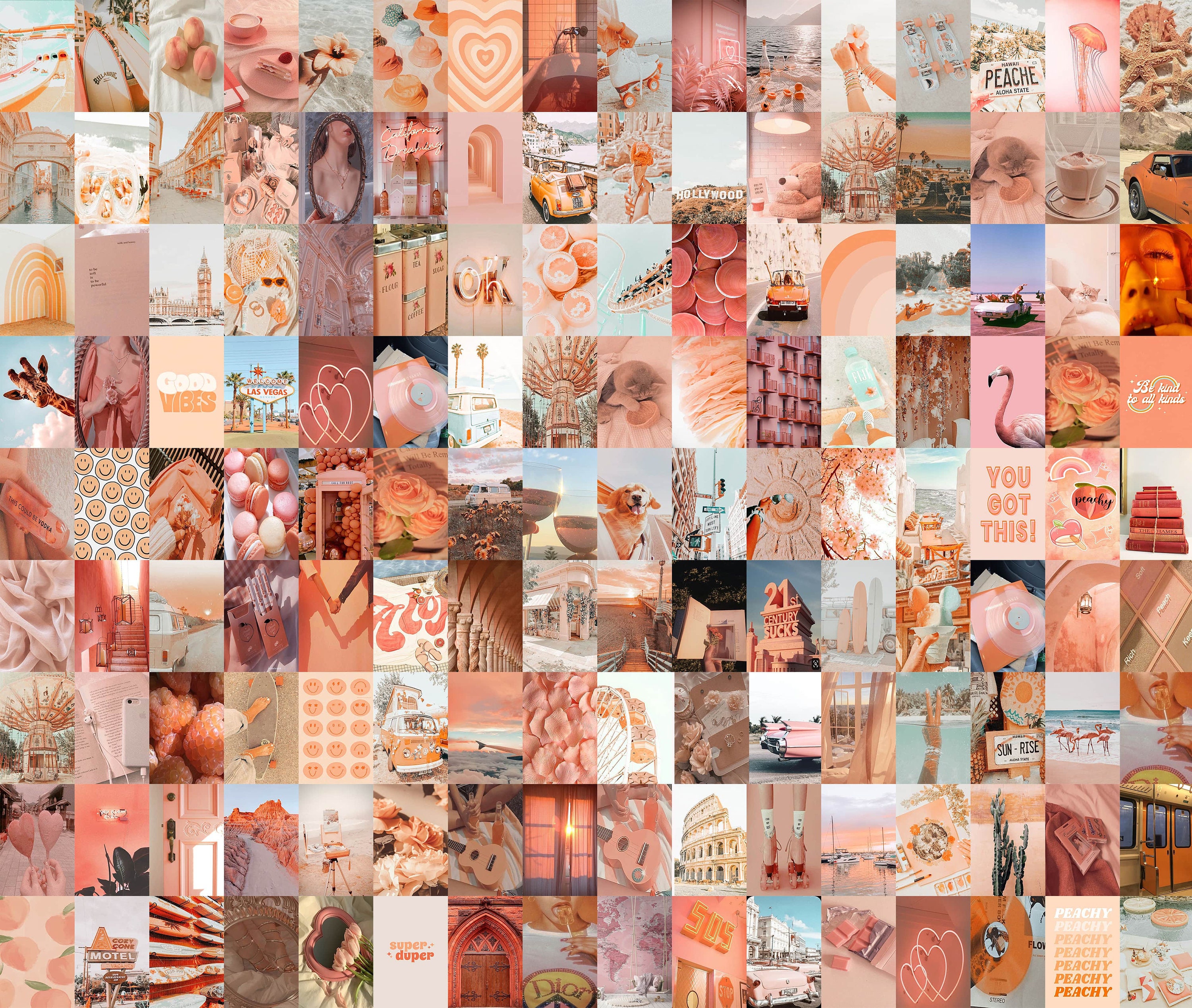 Listo para imprimir Peachy Warm Aesthetic, Travel Vibes Wall Collage Kit /  Pack de 60 fotos / Archivo Digital