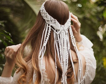 Boho Headpiece Boho Veil Macrame Veil Boho Wedding Veil for | Etsy