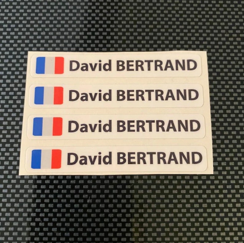 4x stickers personnalisés imprimés nom prénom pour vélo de route vtt moto groupe sanguin possible drapeau image 3