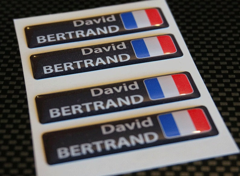 4x Stickers personalisés imprimés 3D DOMING prénom nom pour vélo de route vtt moto groupe sanguin possible drapeau image 2