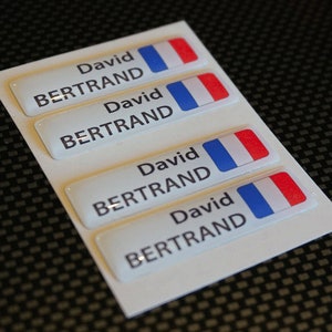 4x Stickers personalisés imprimés 3D DOMING prénom nom pour vélo de route vtt moto groupe sanguin possible drapeau image 3