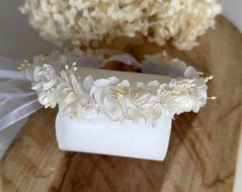 Couronne fleurs stabilisées enfant ou Adulte  – Mariage bohème, baptême fille, fleurs séchées/ stabilisées naturelles–Accessoire cérémonie