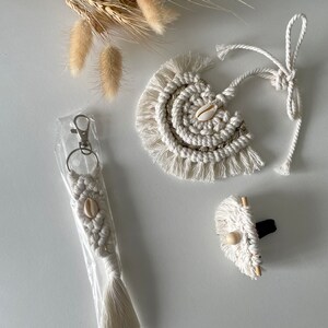 Pack voiture macramé / accessoires pour voiture macramé/ porte clef coquillage/ charm’s rétroviseur/diffuseur d’huile essentielle