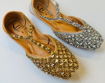 Bisma Handmade Khussa Mojri Indian Punjabi Jutti, Wedding Party Style Kohinoor (B11)