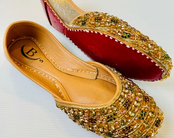 Bisma Handmade Khussa Mojri Indian Punjabi Jutti, Wedding Party Style Noor Mahal (B7)