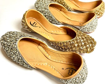 Bisma Handmade Khussa Mojri Indian Punjabi Jutti, Wedding Party Style Kohinoor(B30)