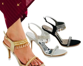 Handmade Diamante Pearl Party Sandals, 4 Inch Heel