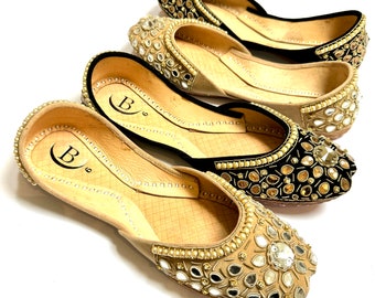 Bisma Handmade Khussa Mojri Indian Punjabi Jutti, Wedding Party Style Kundan(B28)