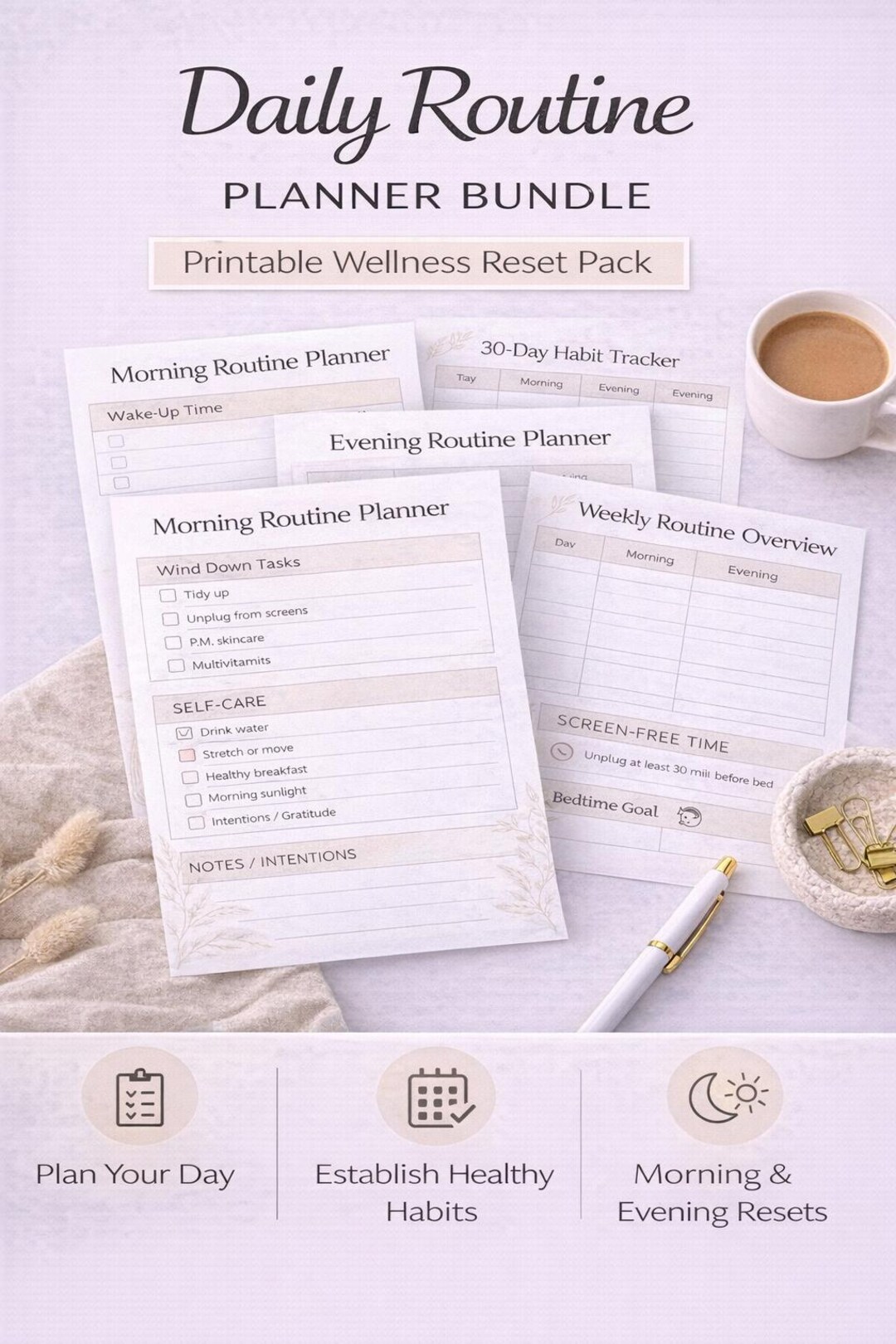 Daily Routine Optimizer Daily Routine & Wellness Planner Printable | Sleep Tracker, Brain Dump ...