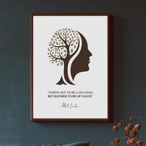 Póster motivacional descargable digital - Impresión artística con cita - No te esfuerces por tener éxito, sino por ser valioso - Arte con cita de Albert Einstein