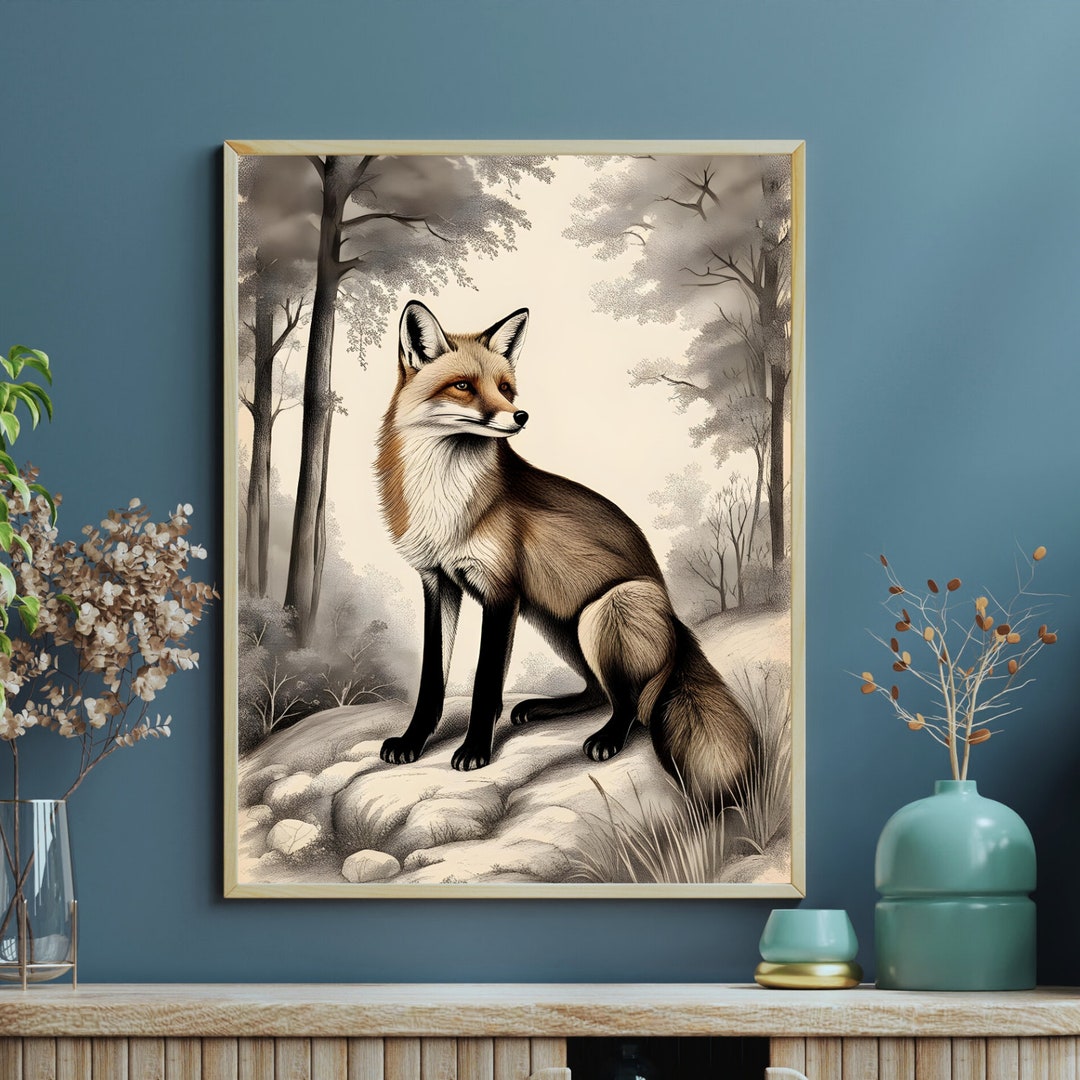 Fox Art Print Fox Wall Art Fox Painting Animal Drawing - Etsy