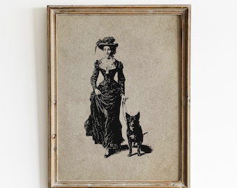 犬と女性のアートプリント 少女と犬のアートプリント、女性の肖像画、ジェームズ・コーツ