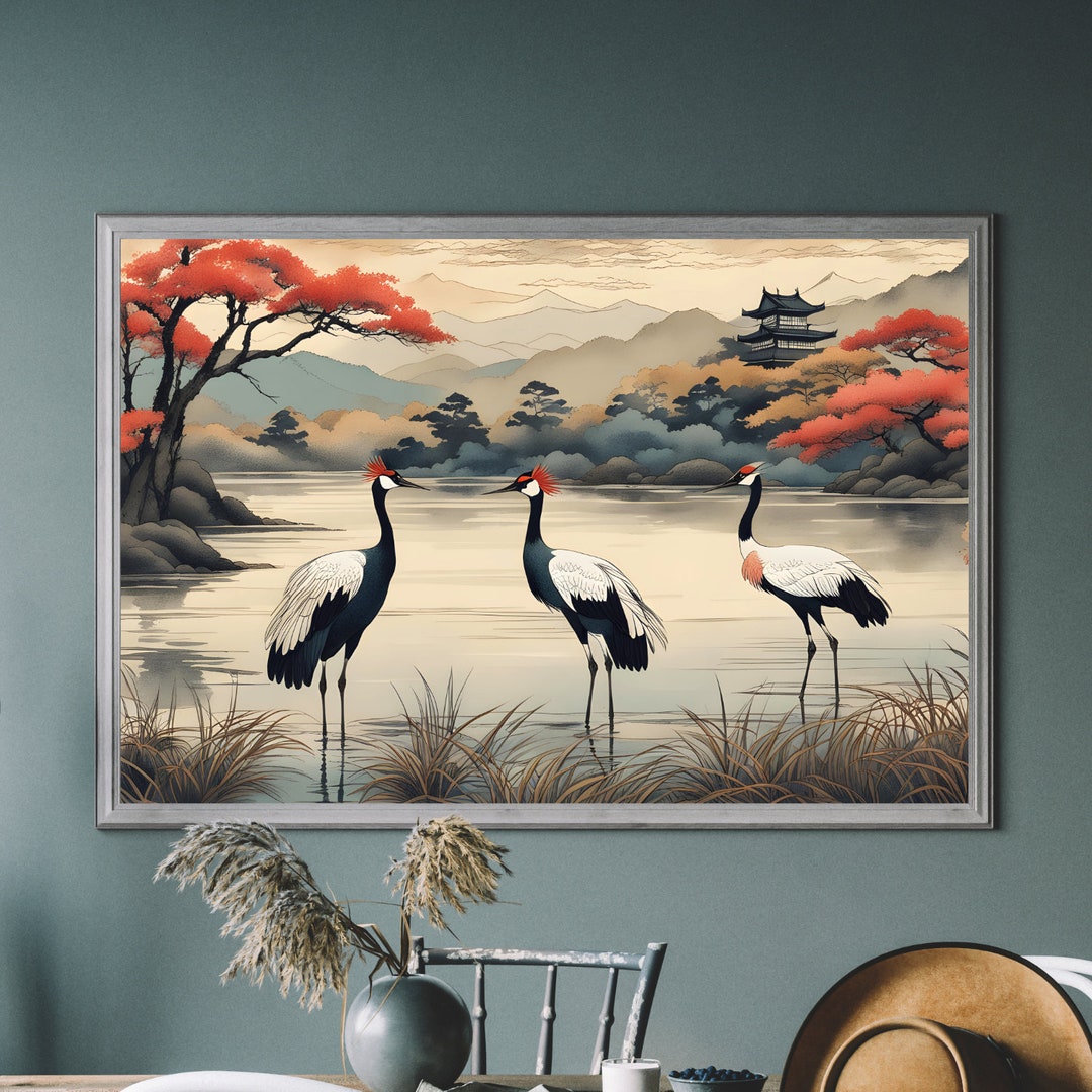 Japanese Crane Wall Art Japanese Painting Japanese Crane Etsy