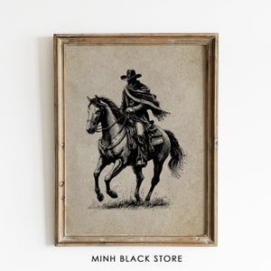 カウボーイウォールアートプリント、ヴィンテージホースプリント、カウボーイプリントダウンロード、馬の絵画プリント、カウボーイ絵画プリント、ヴィンテージウォールアート、カウボーイアート