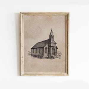 Vintage Church Art Print, Church Wall Art Printable, Christianity Wall Art Digital Download, Religion Wall Art, Church Painting