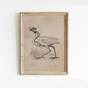 Vintage White Heron Print, White Heron Painting, Vintage Wall Art, Heron Artwork, Vintage Art Print Digital Download, Bird Art Print
