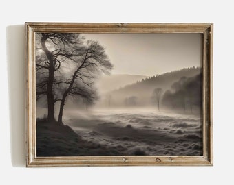 Vintage Misty Forest Landscape Print, Moody Wall Art (Digital Download)