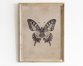 Vintage Butterfly Illustration Art Print, Nursery Wall Decor (Digital Download)