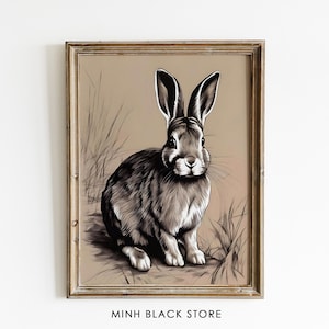 Rabbit Wall Art, Rabbit Drawing, Rabbit Print Art, Vintage Wall Art, Sketch Art Animals, Rabbit Print, Sketch Animal, Rabbit Nursery Print