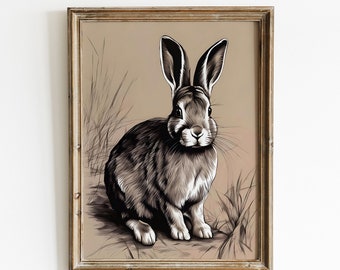 Vintage Rabbit Sketch Art Print, Nursery Wall Decor (Digital Download)