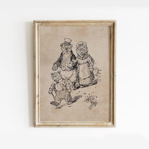 Vintage Bedroom Print Digital, Bear Wall Print, Vintage Wall Art Prints, Bedroom Wall Prints, Bear Painting Nursery, Bedroom Wall Art Decor