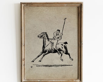 Vintage Polo Horse Art Print, Equestrian Decor (Digital Download)
