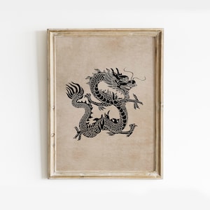 Vintage Dragon Wand Kunst gedruckt, chinesische Kunst digitaler Download, Drachen Malerei Digital, chinesische Wandkunst digitaler Download, Vintage Chinese