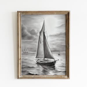 Sailboat Painting, Sailboat Print, Seascape Print, Sailboat Wall Art, Oil Painting, Seascape Painting, Vintage Wall Art, Sea Wall Decor