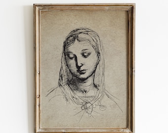 Vintage Woman Portrait Sketch Art Print (Digital Download)