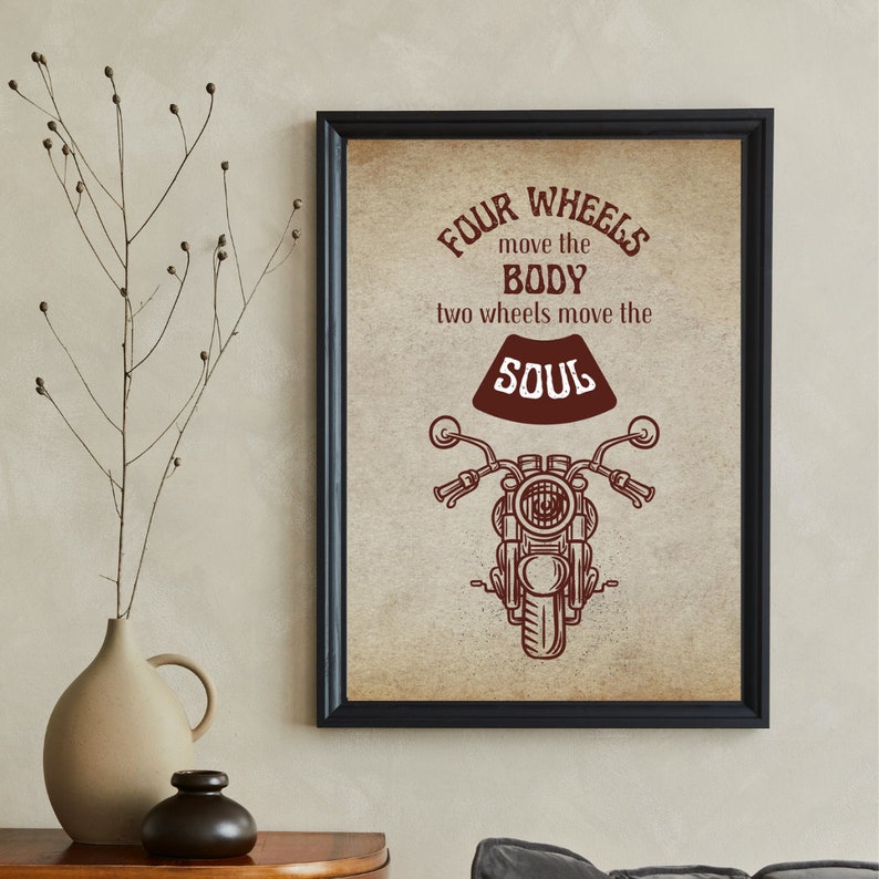 Vintage Motorcycle Wall Art 1 Four Wheels Move A Body Two Etsy