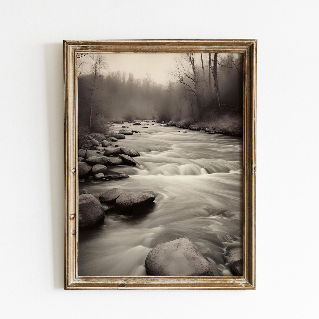 Vintage River Landscape Print, River Wall Art, Landscape Wall Art Printable, River Painting ...