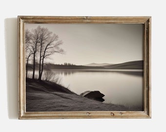 Vintage Landscape Painting, Tranquil Lake View (Digital Download)