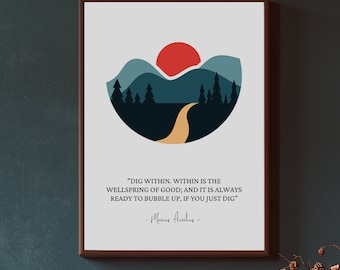 Stoic Art Print, Marcus Aurelius Quote, Abstract Mountain Landscape (Digital Download)