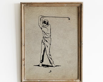 Vintage Golfer Illustration Print, Sports Wall Art (Digital Download)