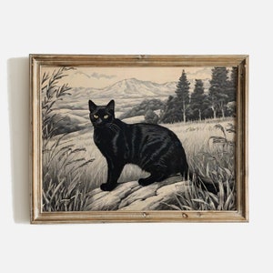 Black Cat Painting Print, Vintage Cat Wall Art Download, Sketch Drawing Art, Animal Sketch Printable, Cat Art Printable, Pet Portrait Print