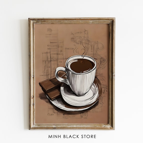 Vintage Coffee Sketch Art Print, Cafe Wall Decor (Digital Download)