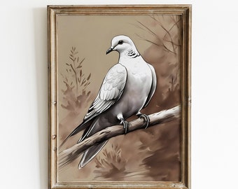 Vintage Dove Sketch Art Print, Bird Wall Decor (Digital Download)