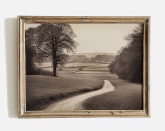 Vintage landschapsschilderkunst, landelijke muurkunst (digitale download)