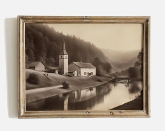 Vintage Landschaft Landschaft Kunstdruck, Europäische Wandkunst (Digitaler Download)