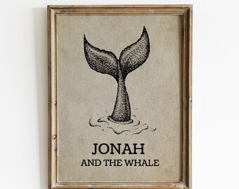 Jonah and the Whale Art Print, Christian Bible Wall Art (Digital Download)