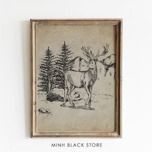 Deer Painting, Deer Wall Art, Deer Print, Deer Printable, Deer Art, Wildlife Prints, Biology Wall Art, Woodland Deer, Vintage Art Prints