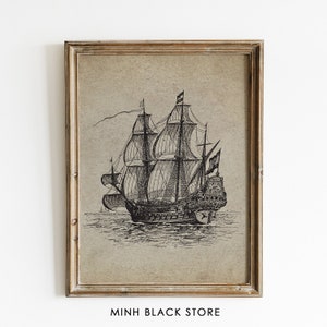 Vintage Ship Print 2, Vintage Ship Wall Art, Vintage Ship Painting, Old Ship Painting, Vintage Prints Wall Art, Printable Sailing Ship