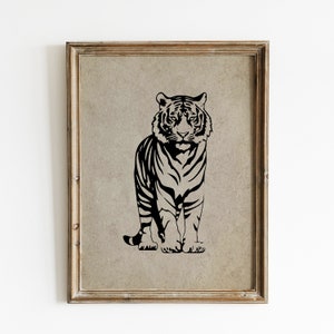 Vintage Tiger Art Print, Tiger Wall Art Download, Minimalist Print Wall Art, Tiger Artwork, Tiger Silhouette Illustration, Tiger Painting
