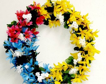 Spring  wreath for Front Door, Grapevine wreath for Indoor, outdoor Wall Window Decorations Door Wreath, colorful  Carnation flowers wreath.