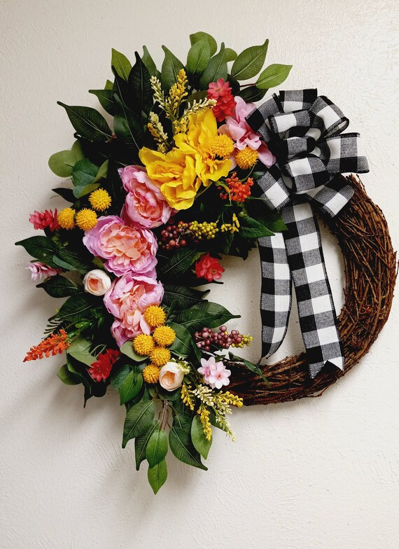 Summer Grapevine Wreath for Front Door Summer Mixed Peony and Etsy
